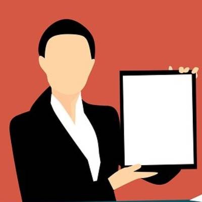 Illustration of faceless person holding blank poster